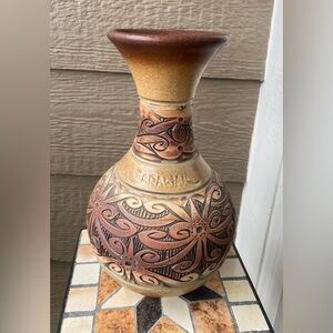 Sarawak Hand Carved Collectible Pottery Vase Signed 9”